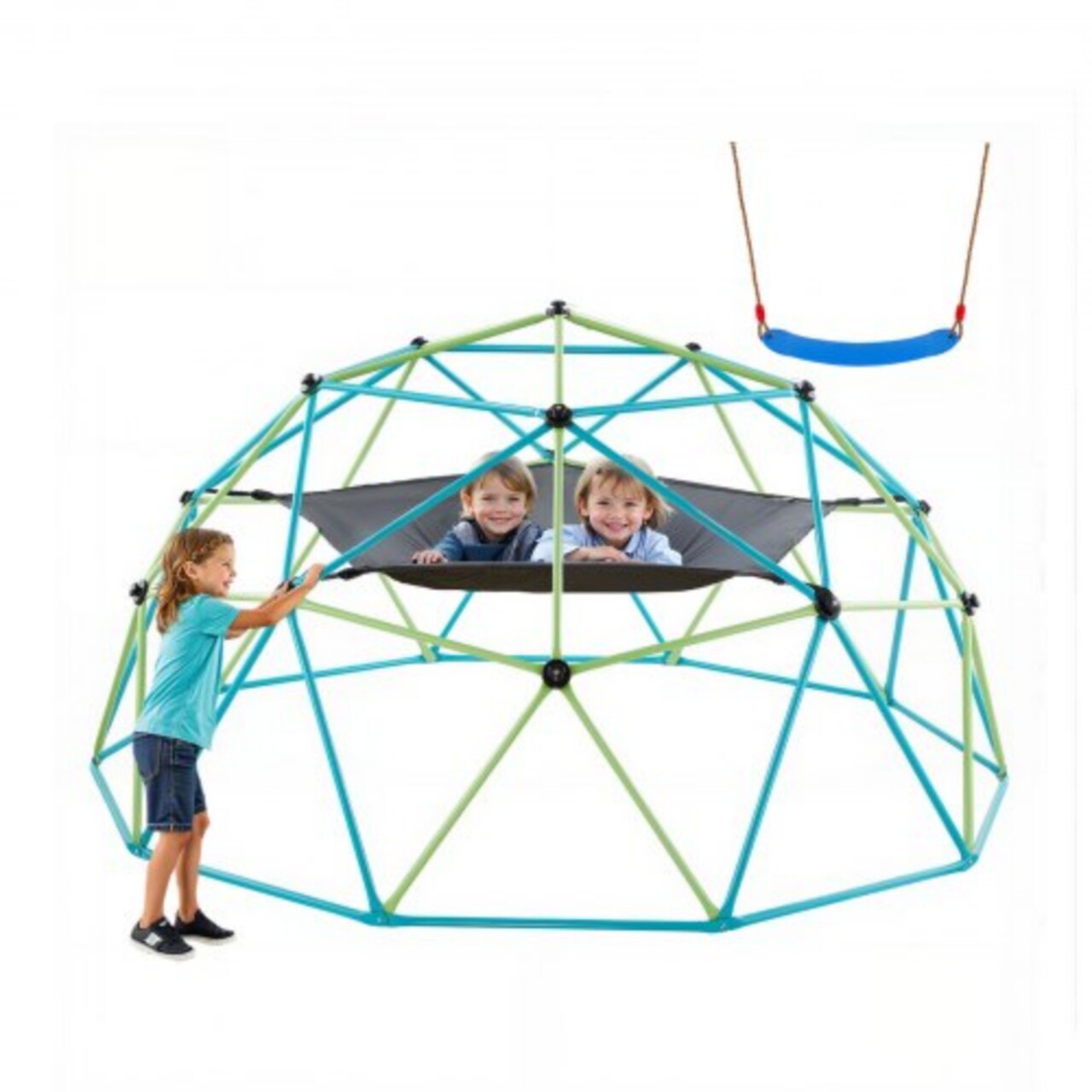 10-Foot Kids Jungle Gym Dome Outdoor Playset for Ages 3–10 with Swing and Hammock Included